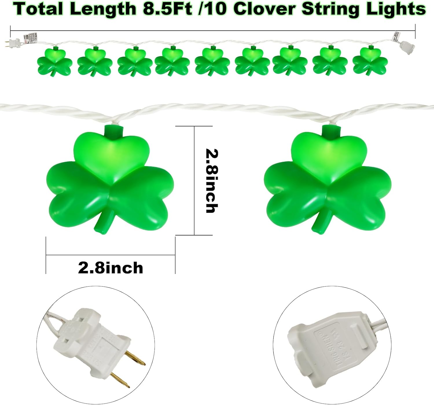 Shamrock Lights 8.5FT String Lights for St Patrick's Day Decorations