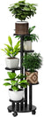 Plant Stand 5 Tier For Outdoor Indoor Tall Bamboo Movable Flower Stand With Wheels Plant Shelf Pot Holder Plants