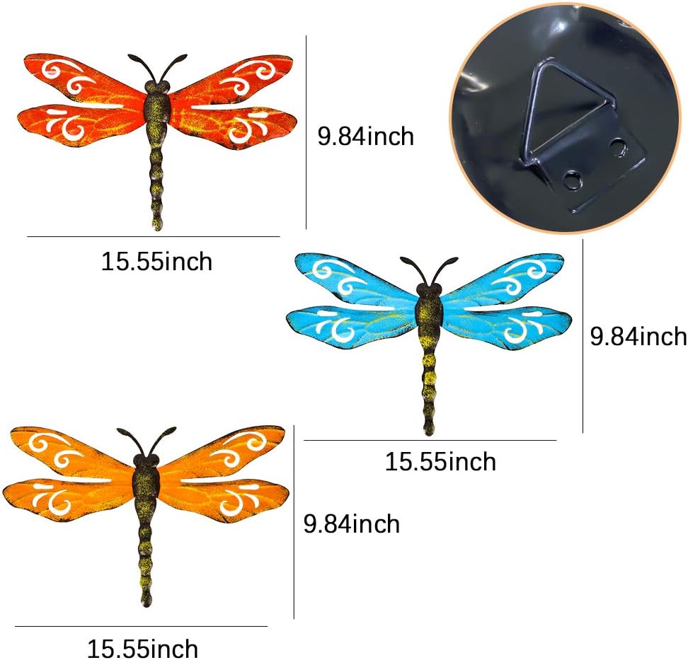 Garden Fence Metal Dragonfly 3 Pack Hanging Decorations