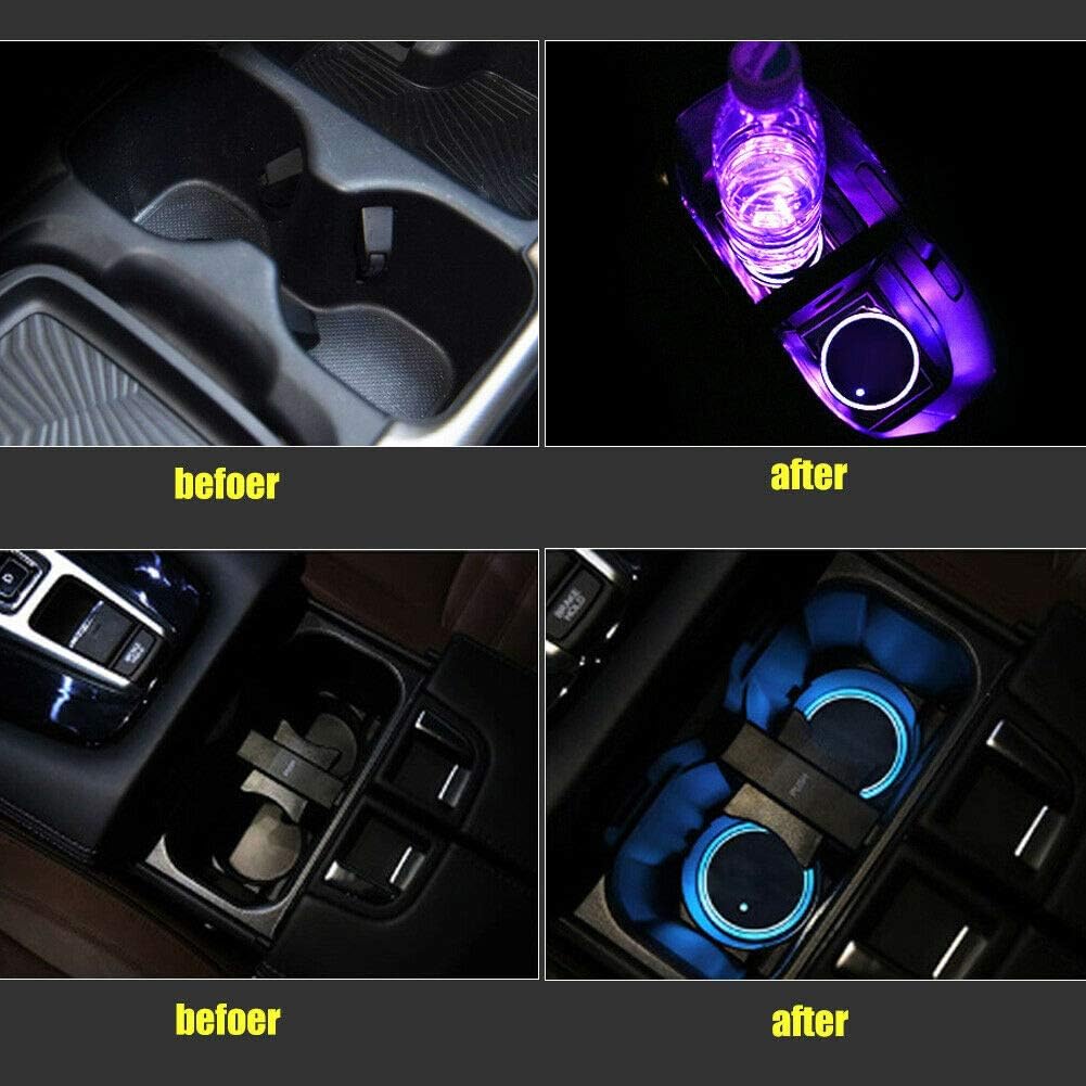 2 Pack LED Car Coasters Cup Holder with 7 Colors Luminescent Light