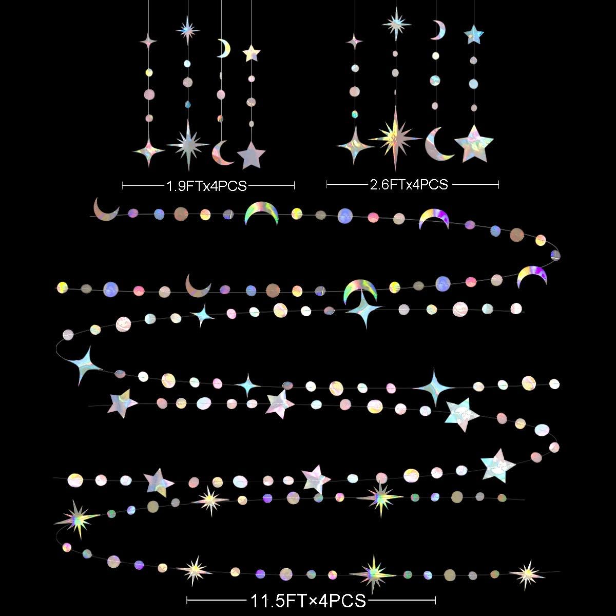 Iridescent Star Moon Circle Dot Garland Party Decoration Kit