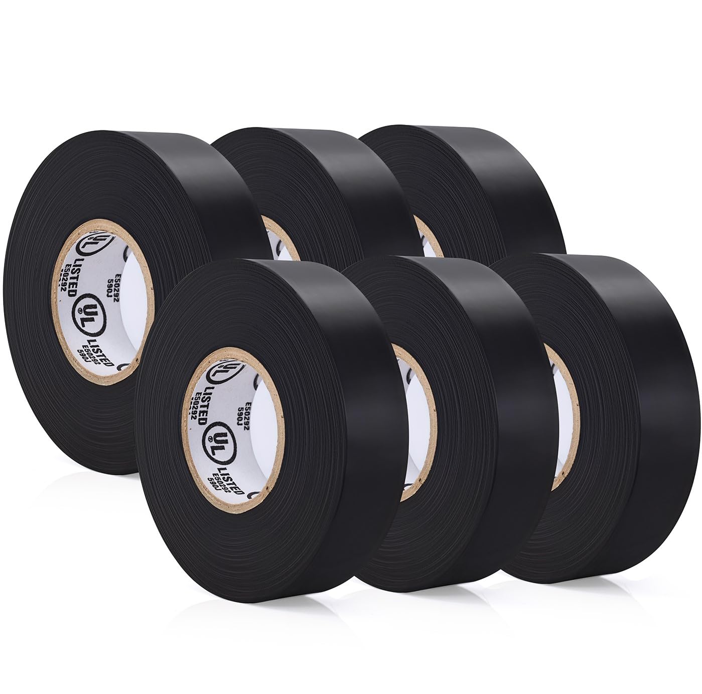 Black Electric Tape Electrical Insulating Tape for All Weather, Pack of 6 (3/4 inch x 66ft)