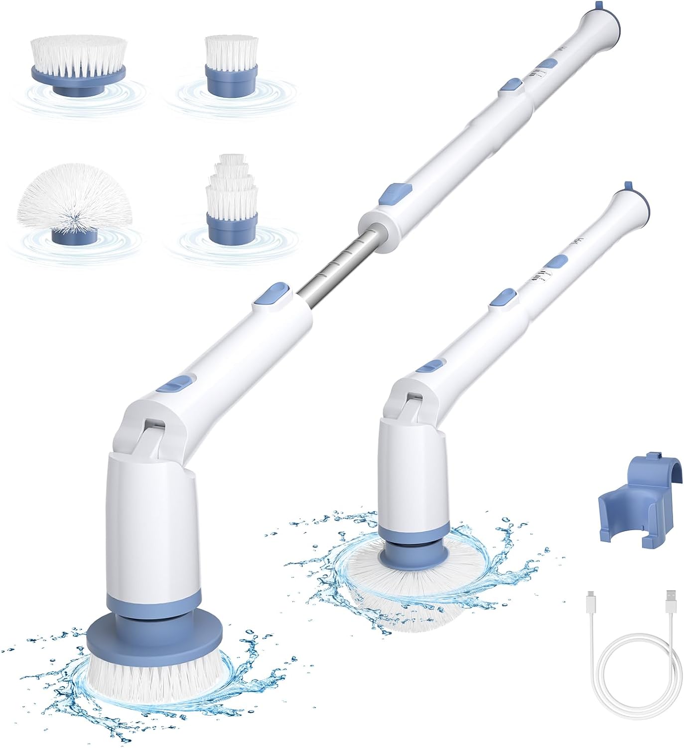 Electric Spin Scrubber with Adjustable Extension Arm and 4 Replaceable Brush Heads, 2 Speeds Mode 1.5H Long Time Cleaning