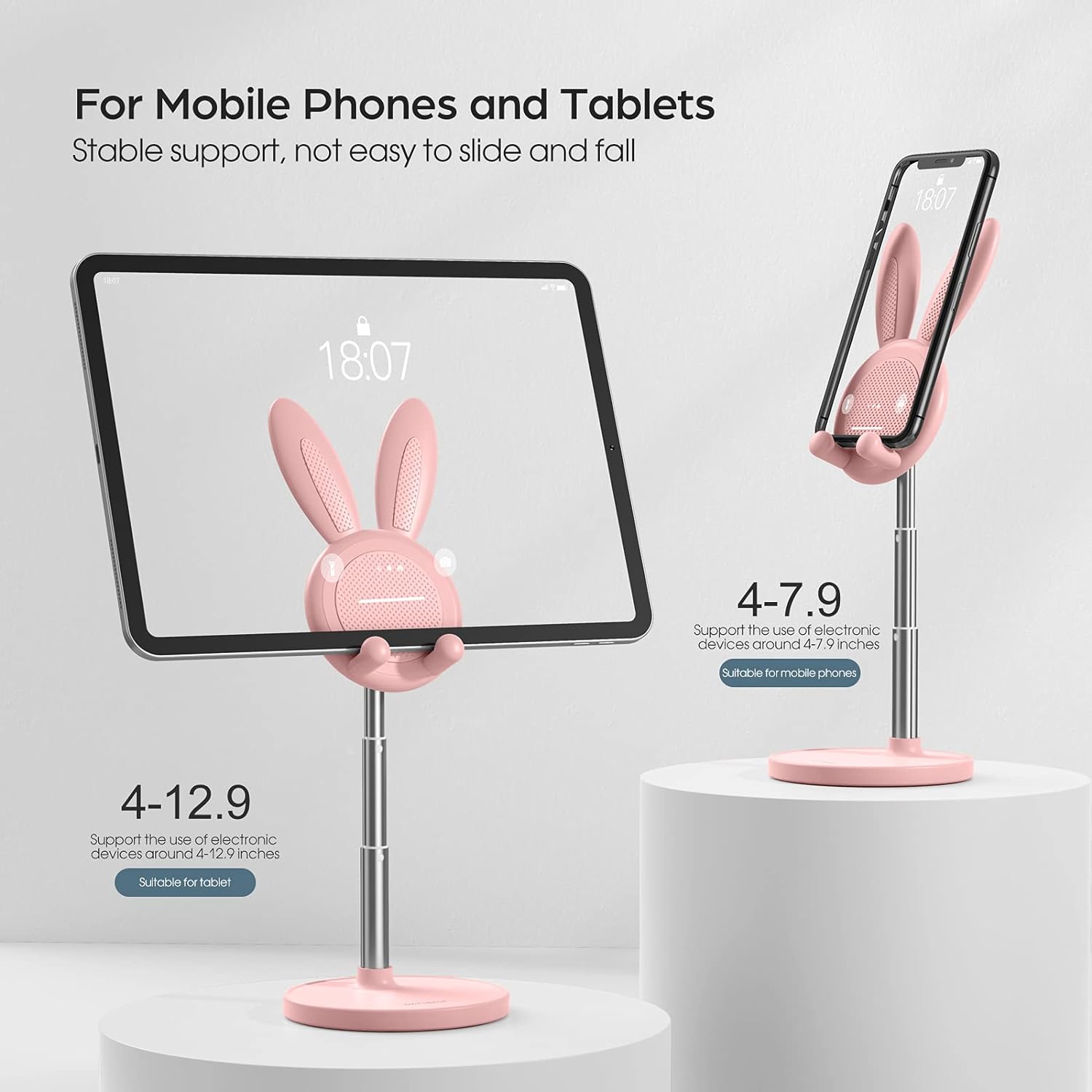 Cell Phone Stand Adjustable Bunny Cute Phone Stand for Desk, Pink