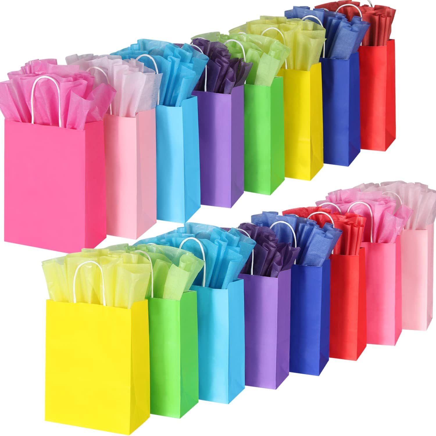 32 Pieces Gift Bags with 32 Tissues, 8 Colors Party Favor Bags with Handles