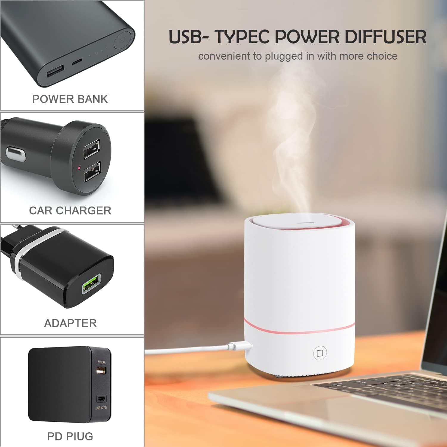 Essential Oil Diffusers for Home with USB Cord, 150ml Aroma Humidifier, 7 Color LED Lights White Scent Mist for Office