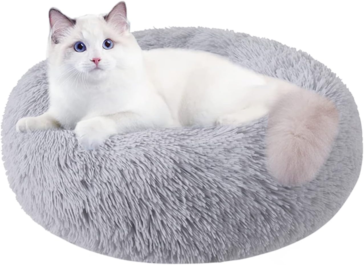 Cat Beds for Indoor Cats 24", Washable-Round Pet Bed for Puppy and Kitten with Slip-Resistant Bottom