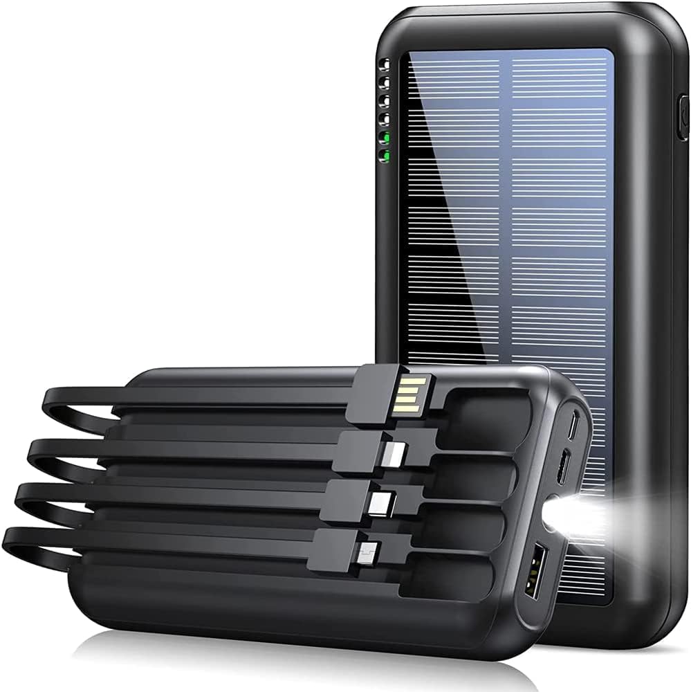 Solar Power Bank 40000mAh in 3 Output and 1 Input Cables and Flashlight
