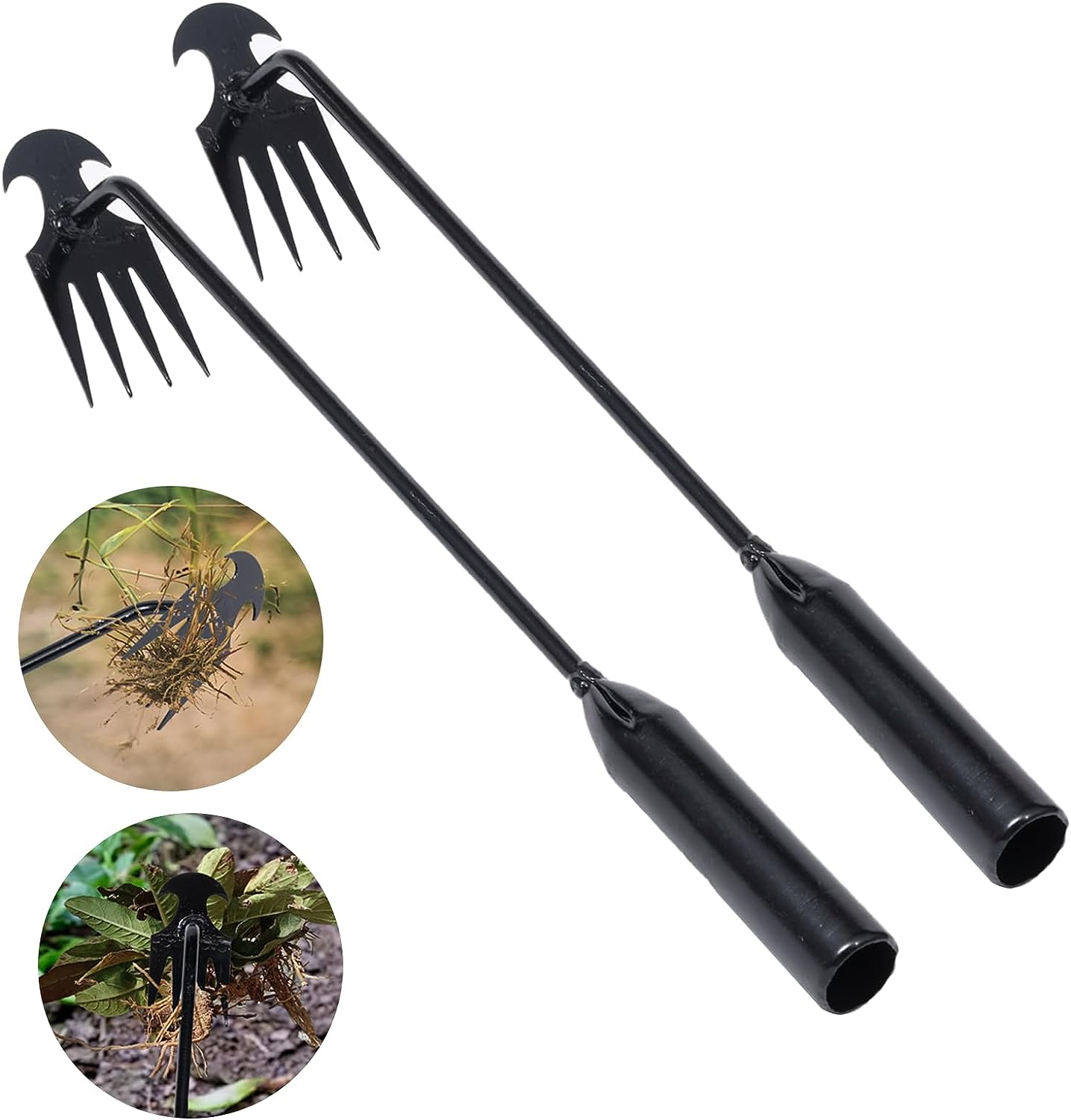 Portable Weed Puller Tool 2 Pack, 4 Teeth Manganese Steel Forged Hand Weeder for Vegetable Gardening