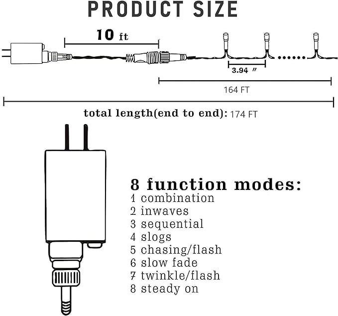 Christmas String Lights 164 FT 500 LED Lights Waterproof Green Wire String Lights with 8 Modes, Warm White