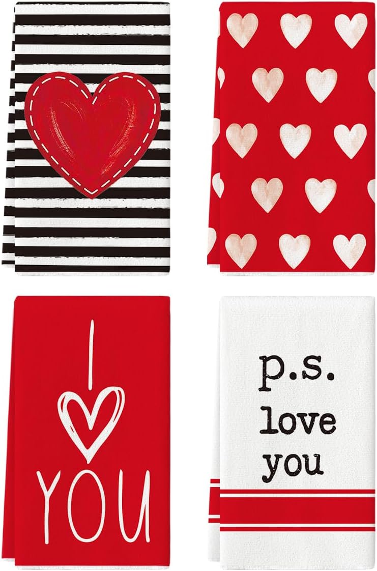 Valentine's Day Kitchen Towels Dish Towels Set of 4 (18" x 26")