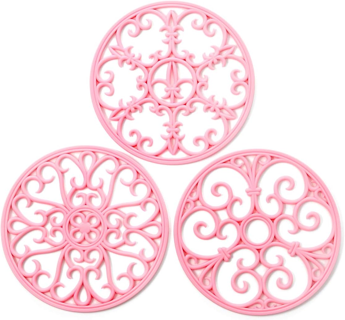 Silicone Trivet Mat Kitchen Hot Pads for Countertops & Table, Pink, 3 Packs