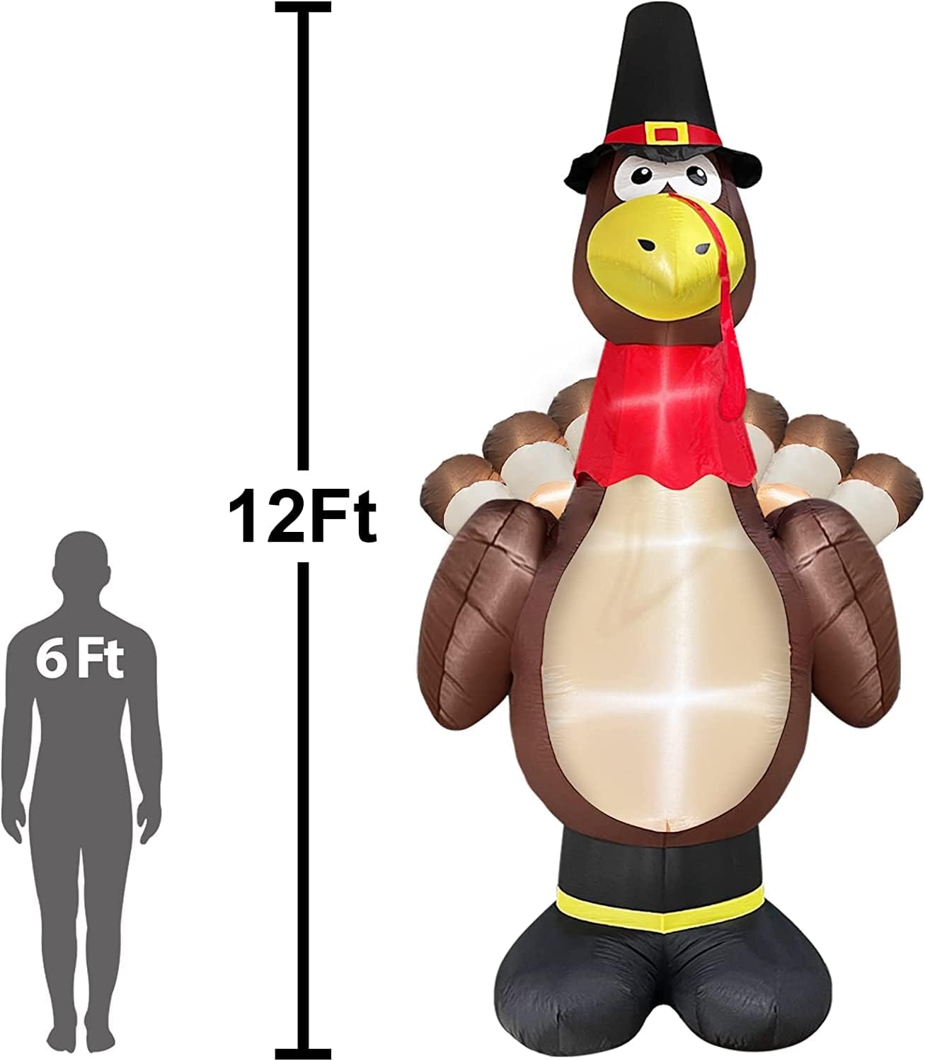 Giant Turkey Inflatables 12FT Thanksgiving Decoration Outdoor with LED Lights