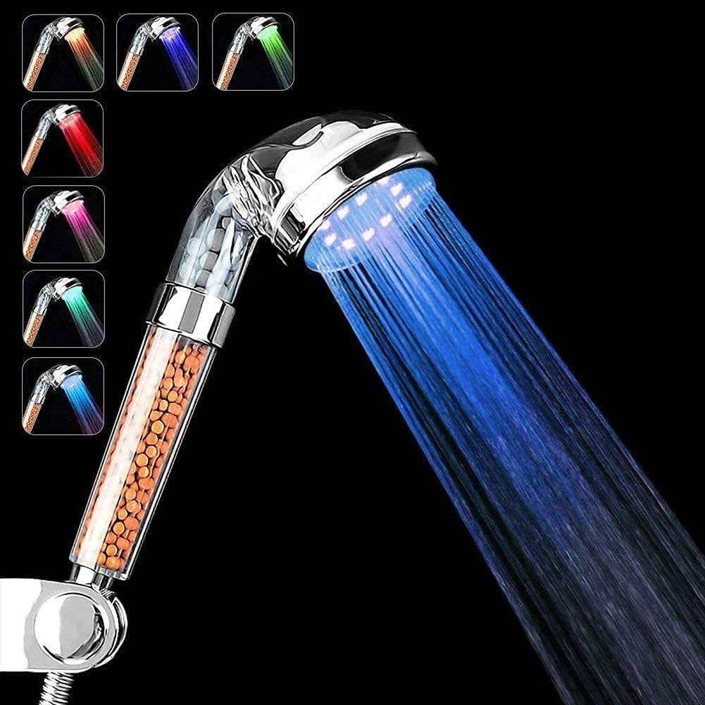 LED Shower Head with Hose and Shower Arm Bracket 7 Colors Change Cyclically