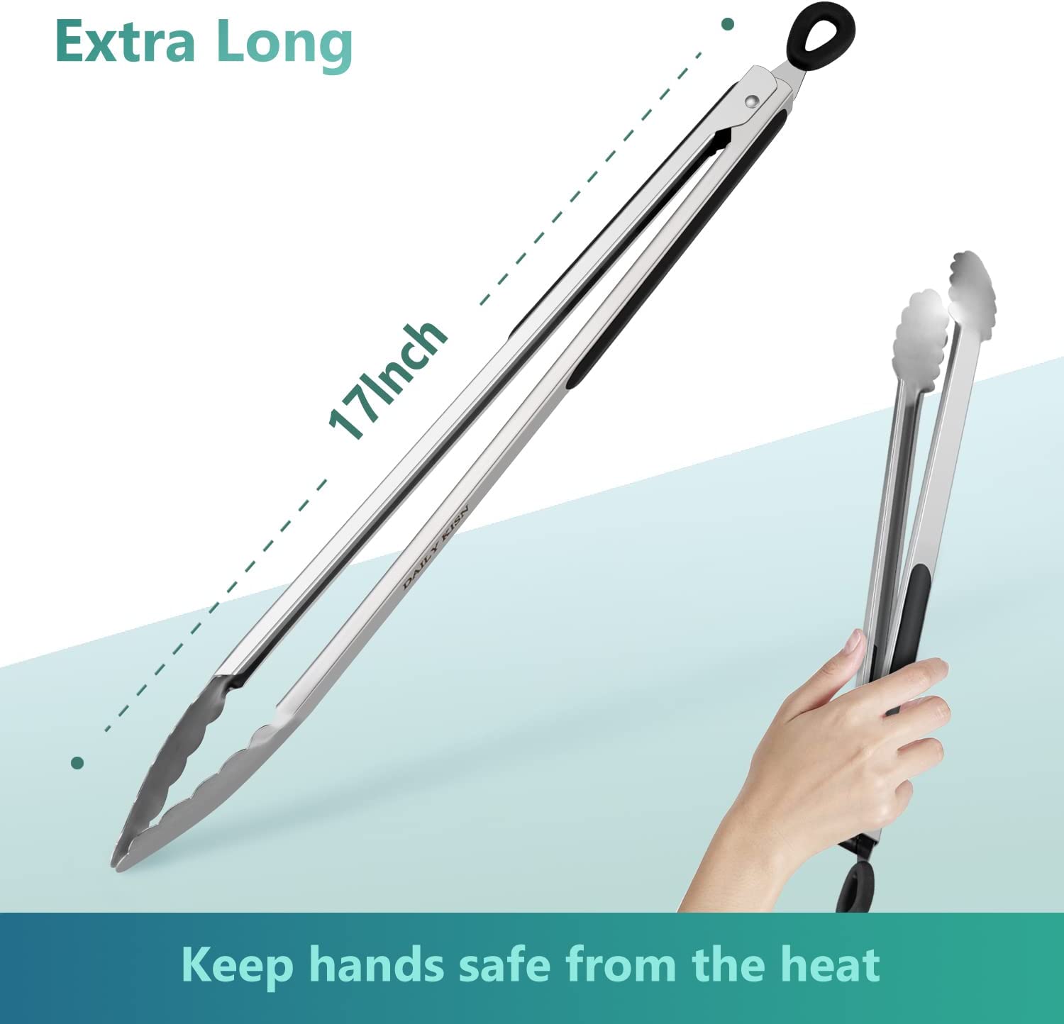 17 Inch Extra Long Kitchen Tongs, Premium Stainless Steel Tongs for Cooking