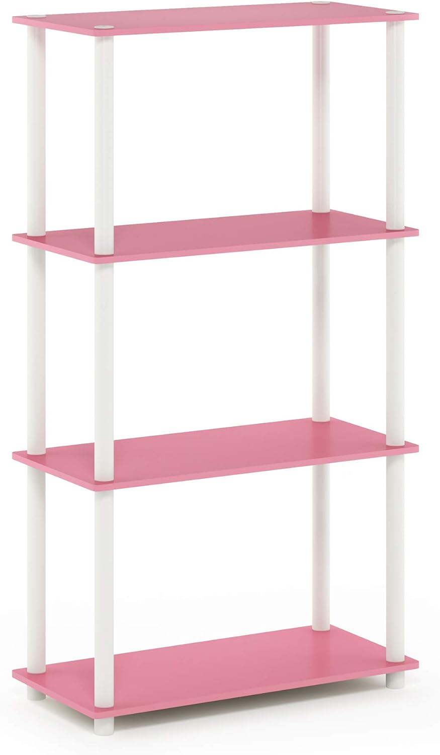 Multipurpose Shelf 4 Tier Display Rack with Round Tubes (Pink, White)