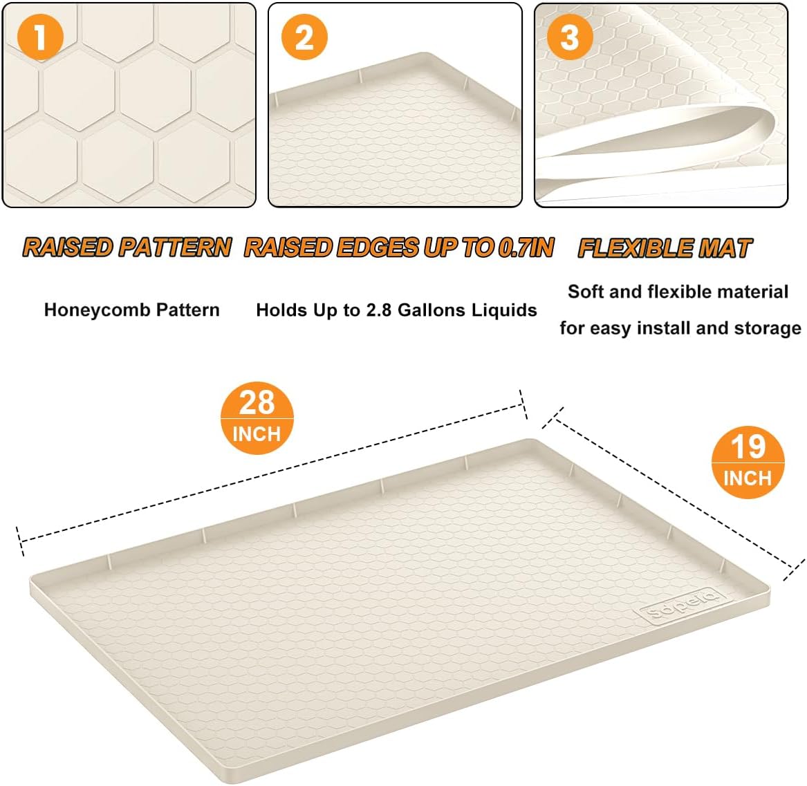 Cabinet Liner Rubber Mat Under Sink Mat for Bathroom Waterproof Shelf Liner, Beige (19" x 28")