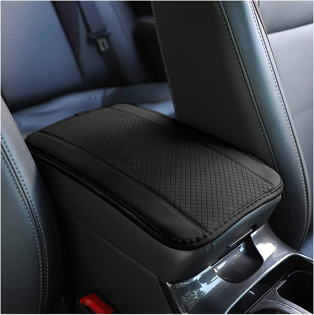 Car Armrest Storage Box Mat, Fiber Leather Car Center Console Cover (Black)