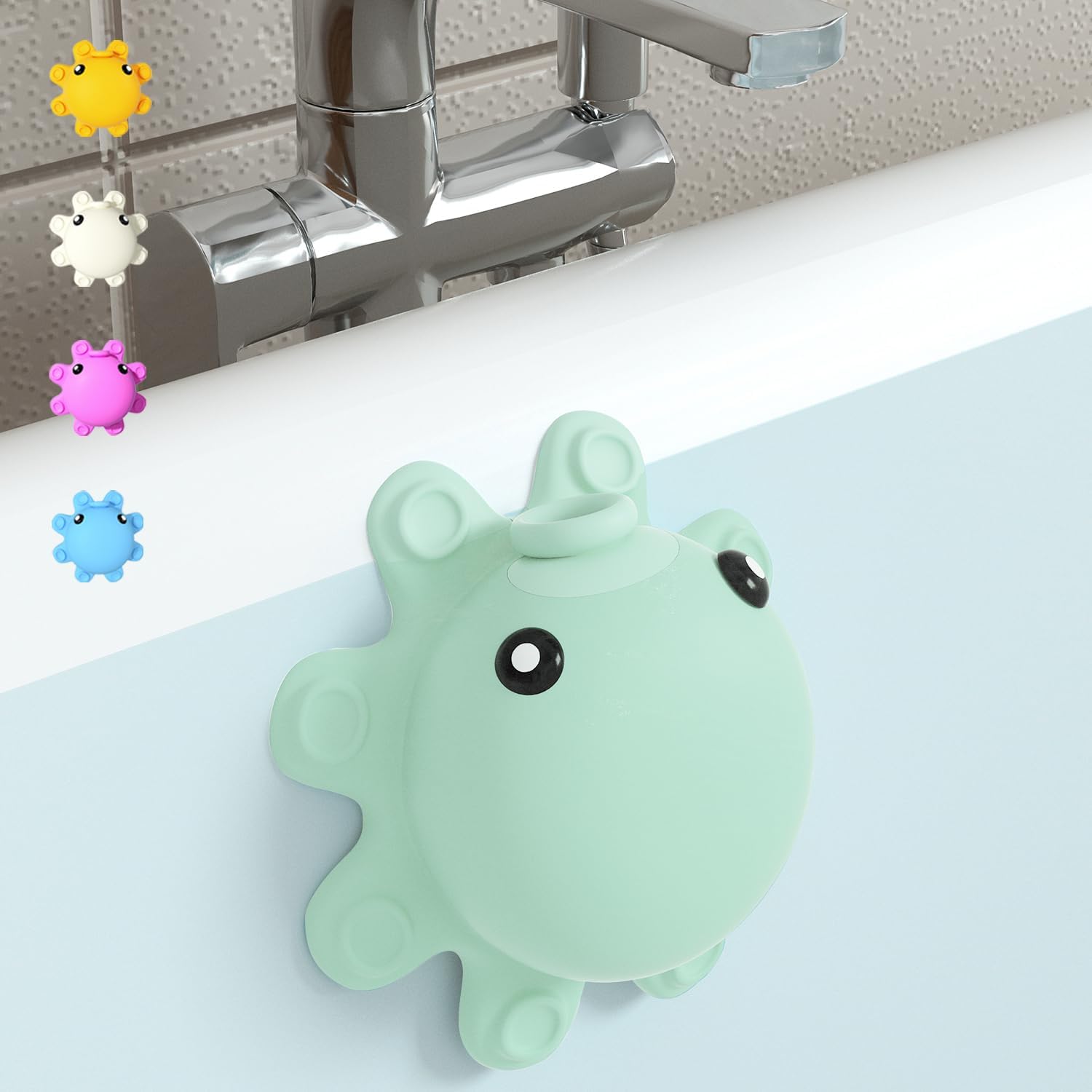 Bath Tub Drain Cover Octopus Tub Overflow Drain Stopper with Suction Cups, Aqua Green