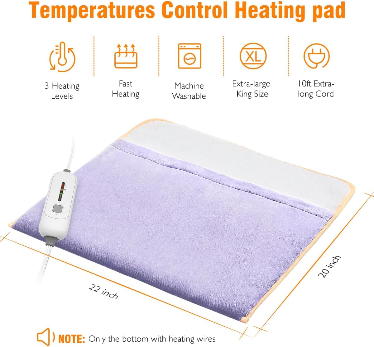 Electric Heated Foot Warmer with Auto Shut Off for Feet, Back, Waist, Abdomen with Extra Long Cord, 22" x 20"