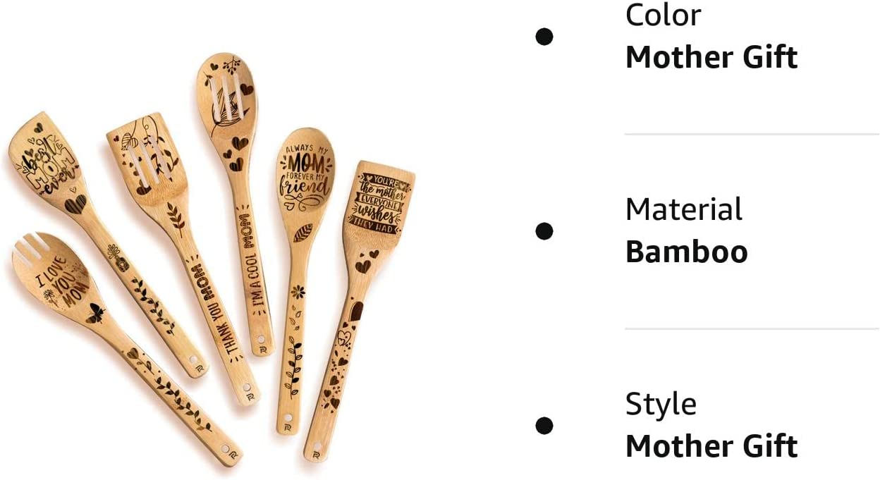 Wooden Spoon Cooking Spoons - 6 Piece Set - Gifts for Mothers