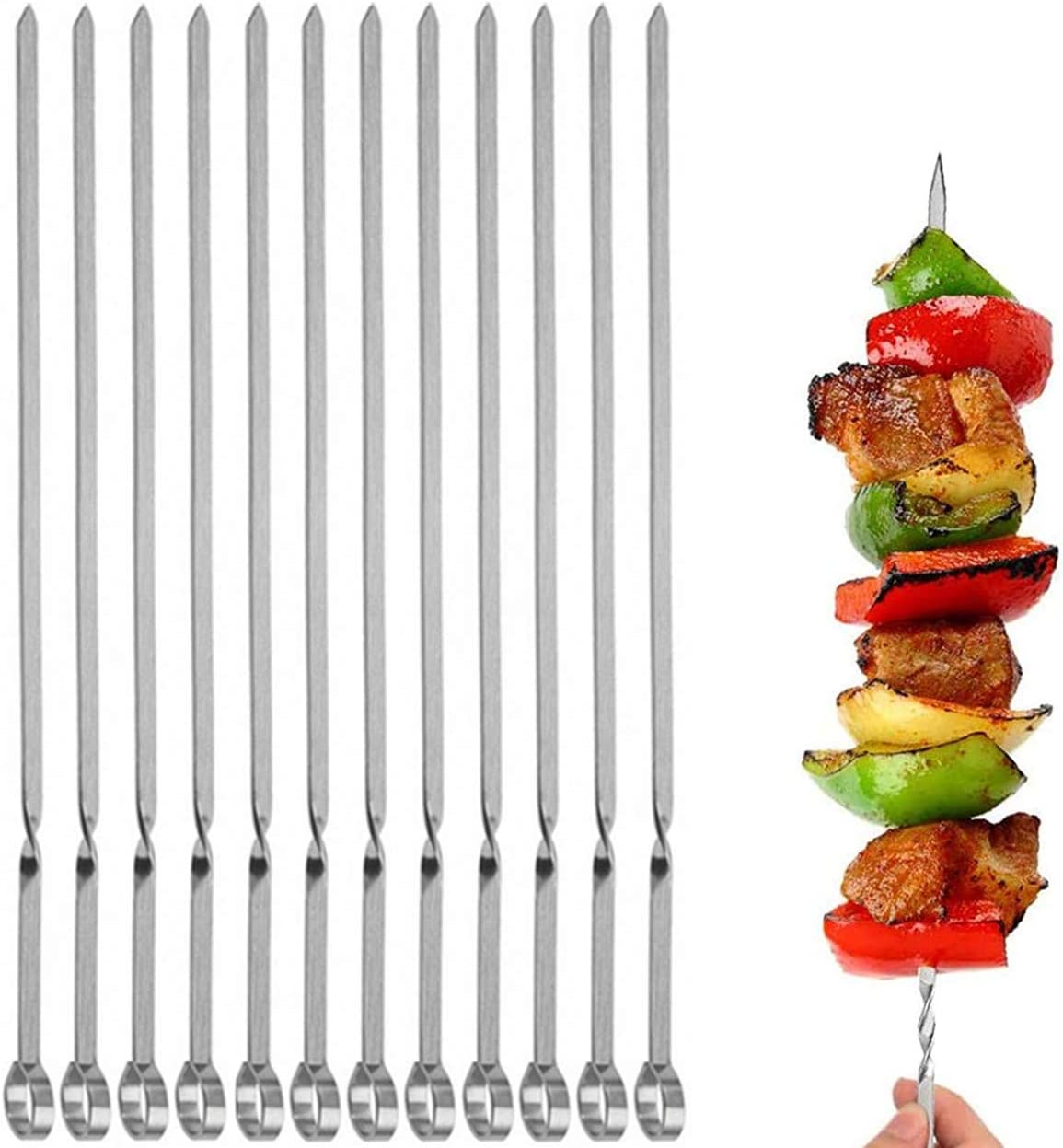 12 Pack 14" Kabob Skewers Flat Stainless Steel Metal BBQ Barbecue Skewer