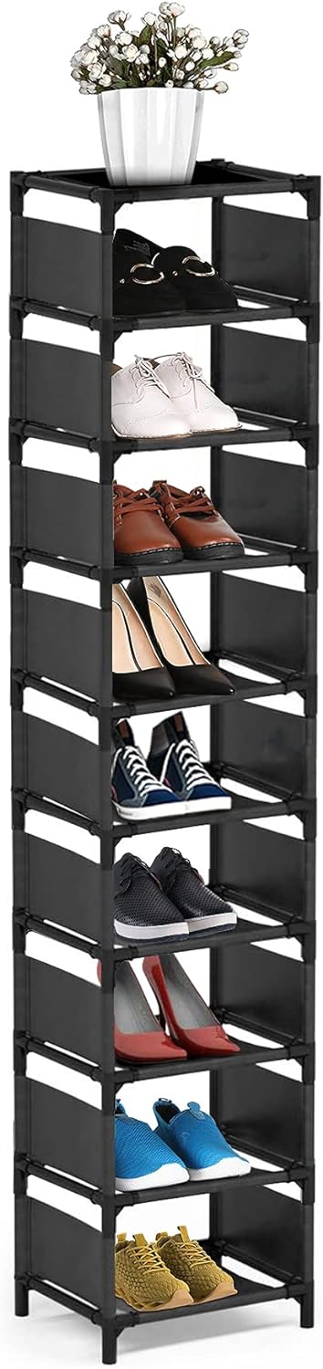 10 Tier Vertical Rack Space Saving Corner Shelf Shoe Tower (Black)