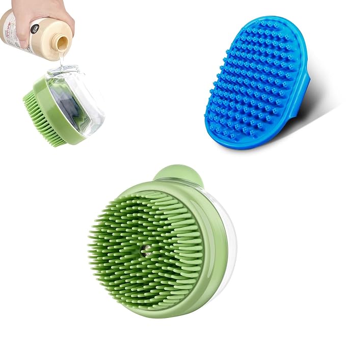 Dog 2 Pack Bath Brush Dog Scrubber for Bath Shampoo Dispenser Brush Pet Bath Massage Shower Soap Brush Soft Silicone