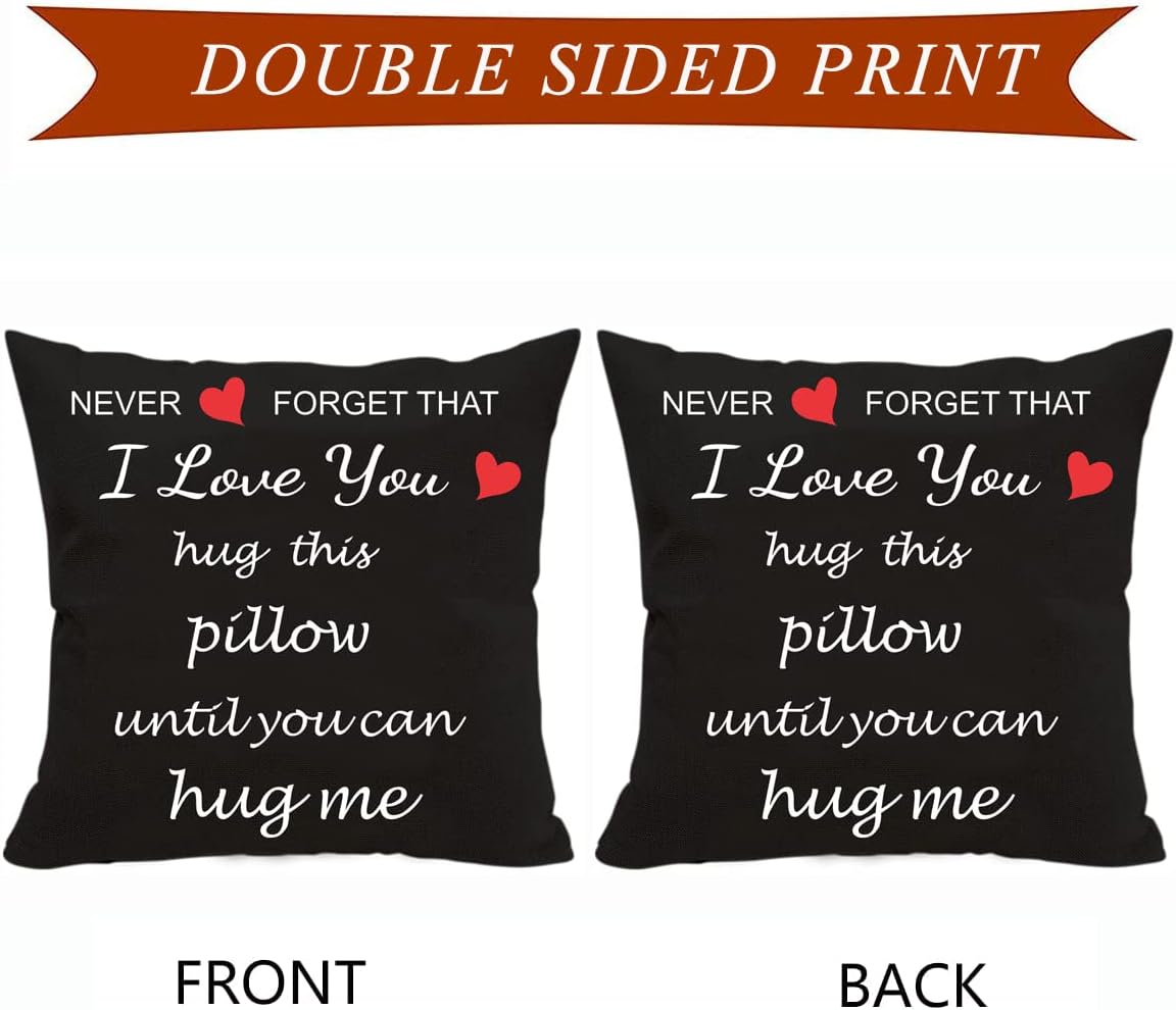 Two Sided Printing Lover Pillow Cover I Love You Hug This Pillow Until You Can Hug Me, 18" x 18"