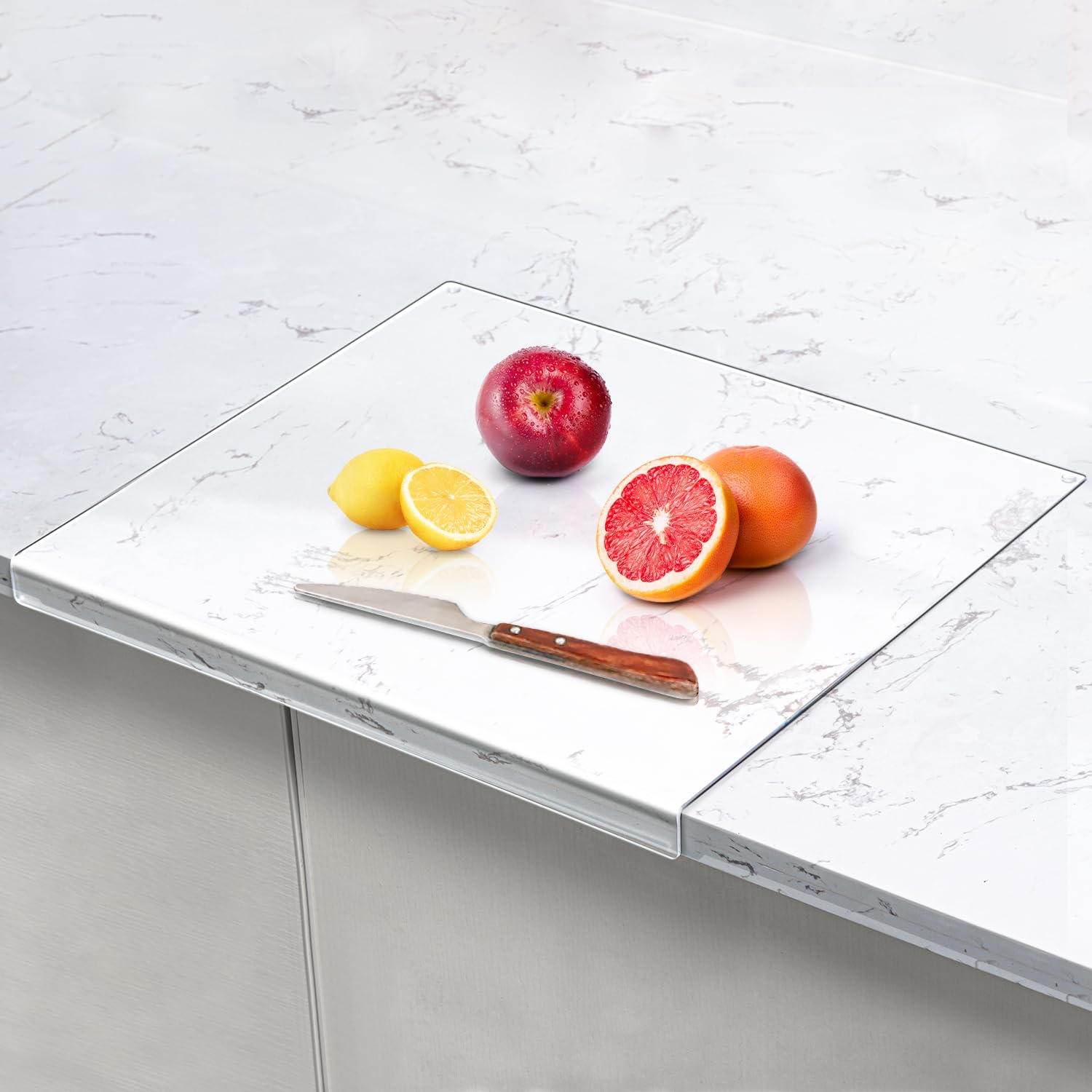 Acrylic Clear Cutting Board with Counter Lip for Countertop Kitchen (18" x 16")