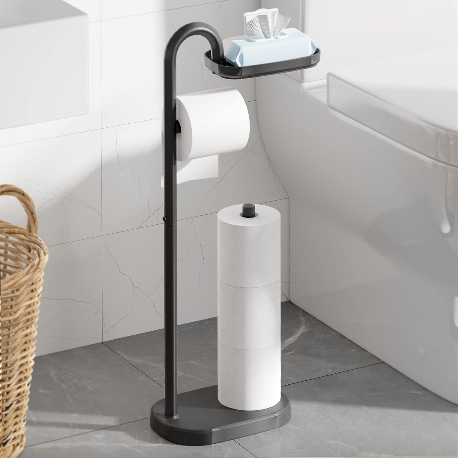 Toilet Paper Holder Stand, Black