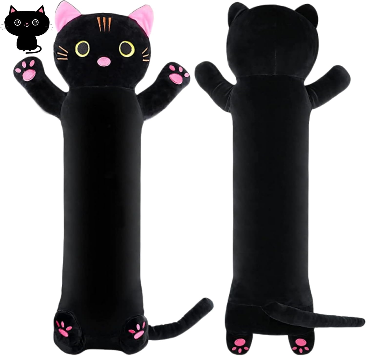 Cat Plush Body Pillow 43" Long Cat Stuffed Animals Cute Soft Plushies, Black