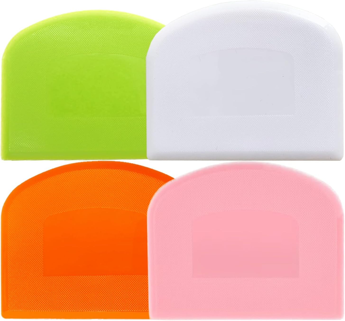 Dough Scraper Bench Scraper 4 Pieces for Baking Bread Cake Dough Fondant Icing (White, Green, Orange, Pink)