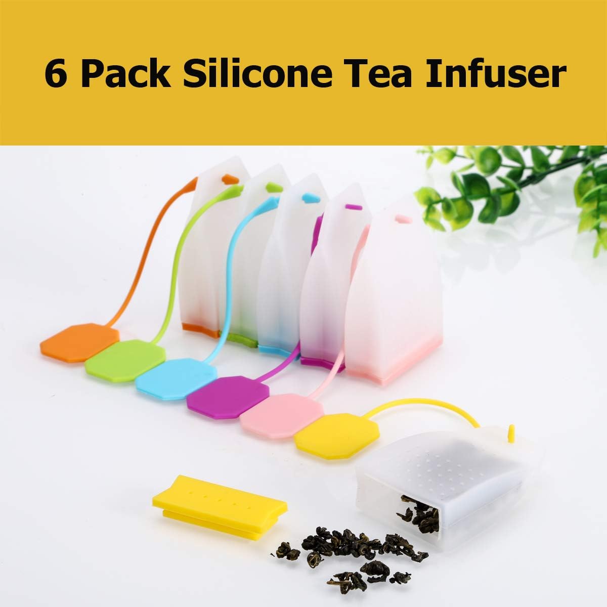 Reusable Silicone Tea Infuser 6 Pack for Loose Leaf Tea with Spoon