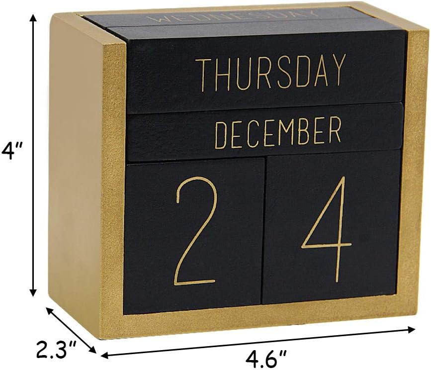 Wooden Block Daily Calendar Office Desk Accessories, Black