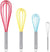 Silicone Whisks Set of 4, Non Slip Handle Wire Balloon Whisks Egg Beater (Multicolor