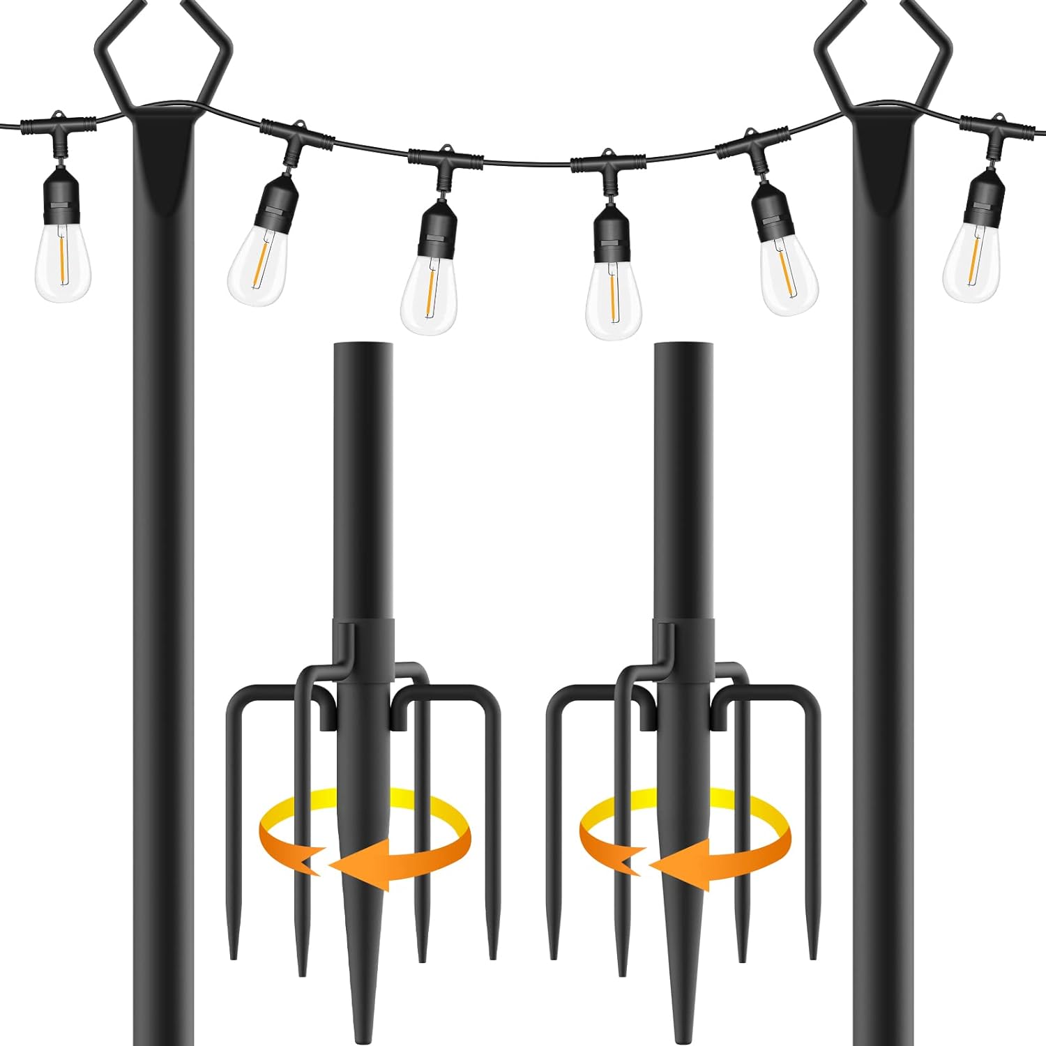 10FT Metal Poles Stand with Fork for Outdoor String Lights, 2 Pack for Outside Garden