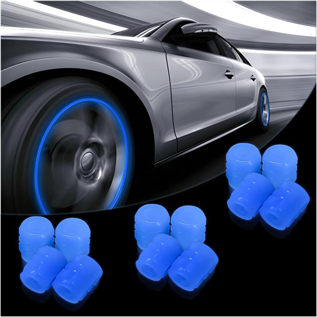 Car Decor Auto Luminous Illuminated Wheel Valve Cover, 12 Pieces, Blue