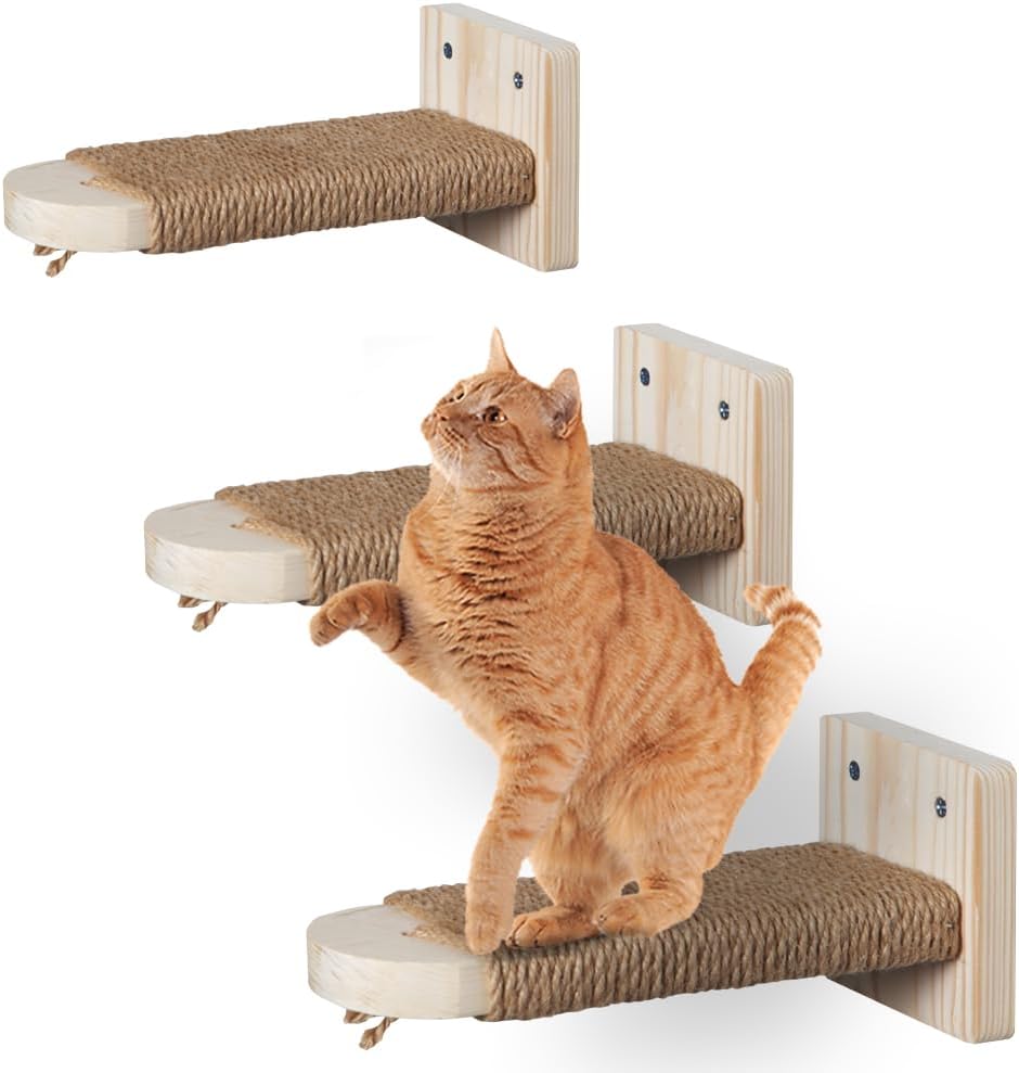 Cat Climbing Stairs Shelf 3 Pack Wall Mounted Cat Stairway with Sisal Rope Scratching for Cats