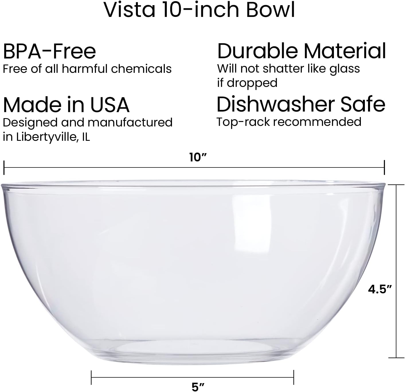 Acrylic Bowl Clear Plastic Salad 10" Set of 3 Bowls