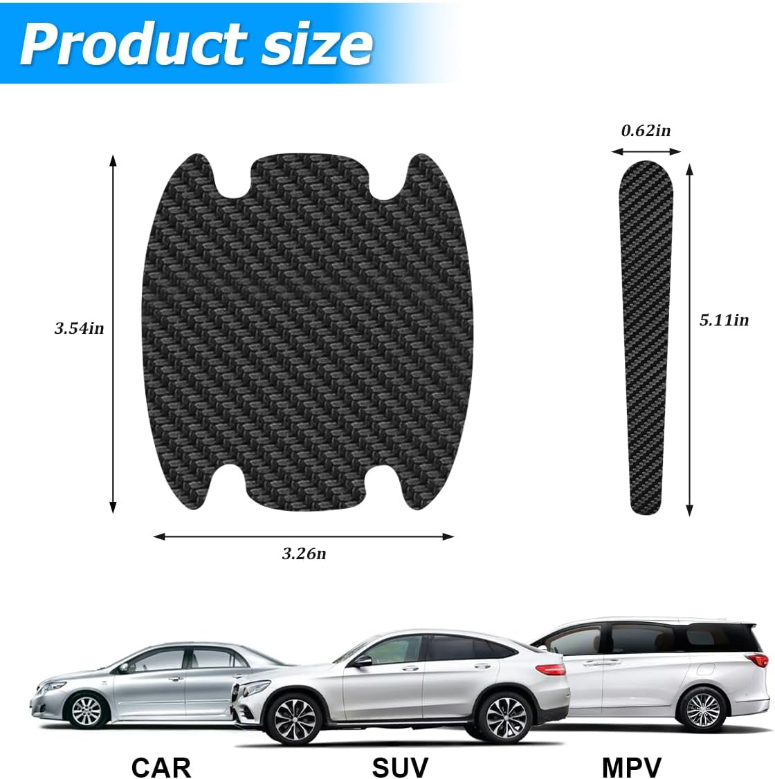 Universal Car Door Handle Bowl Sticker 8PCS, Carbon Fiber Anti-Scratches Protectors, Black