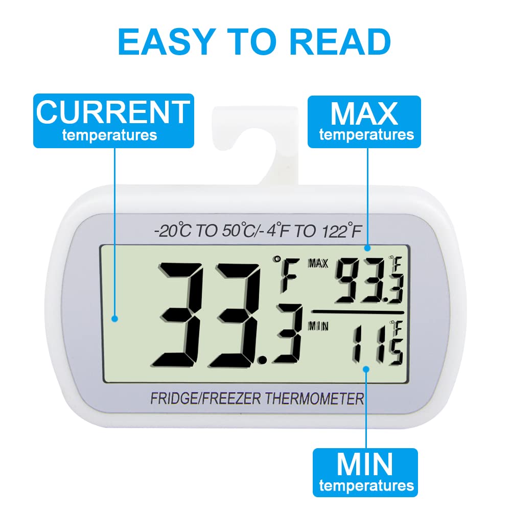 Digital Waterproof Refrigerator Fridge Thermometer (2 Pack)