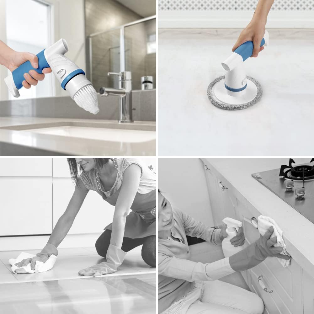 Electric Spin Scrubber Cordless with 4 Replaceable Brush Heads for Bathtub, Tile, Floor, Toilet, Kitchen - Blue