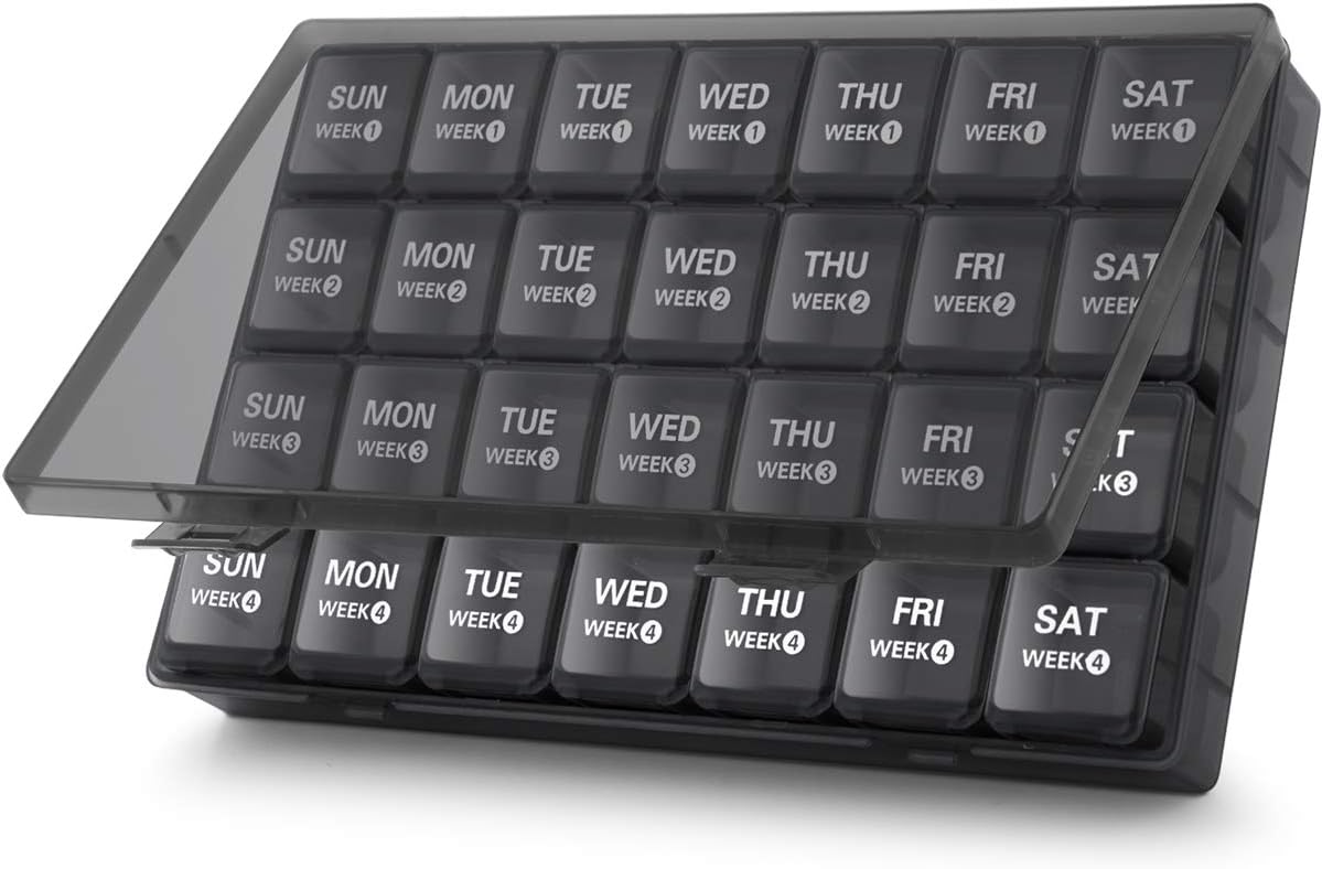 Travel Medicine Pill Organizer 28 Day Pill Box, Black