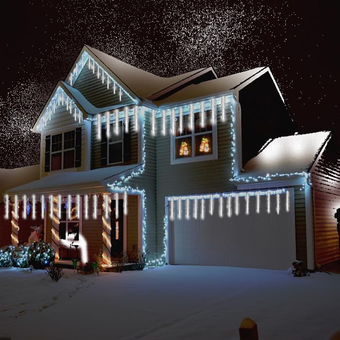 Christmas Lights Outdoor 24 Tubes Meteor Shower Lights (3 Sets of 8-Tubes)