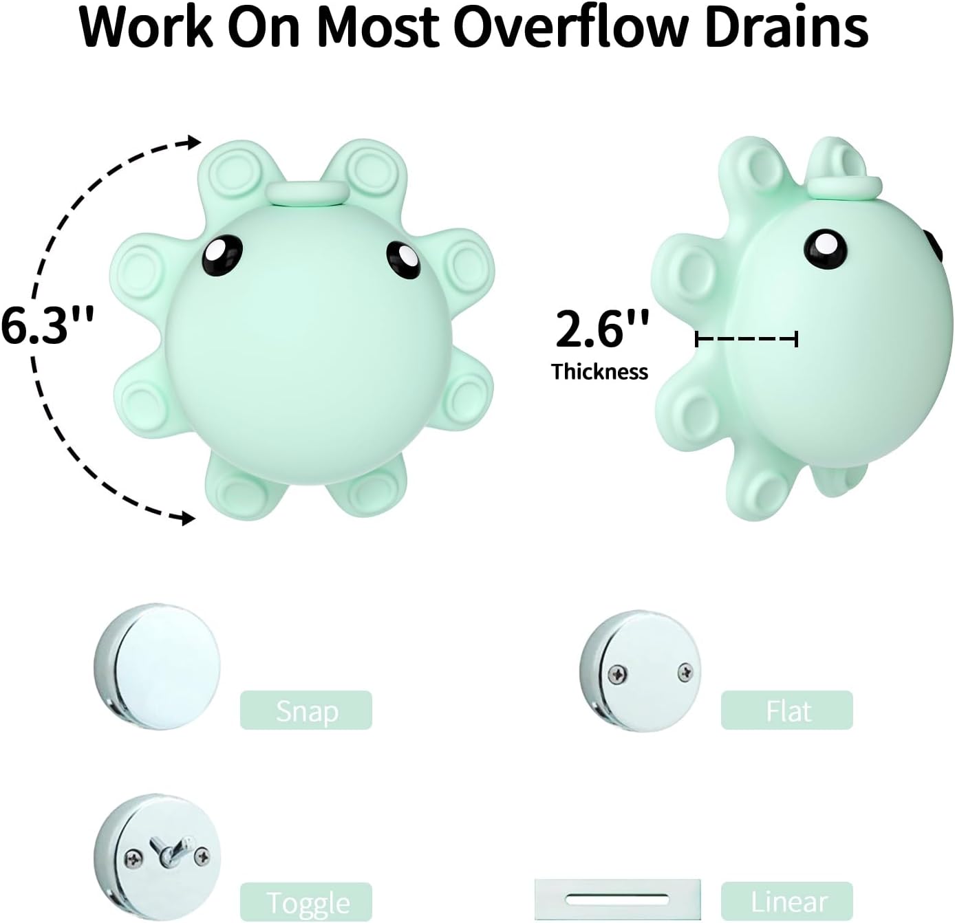 Bath Tub Drain Cover Octopus Tub Overflow Drain Stopper with Suction Cups, Aqua Green