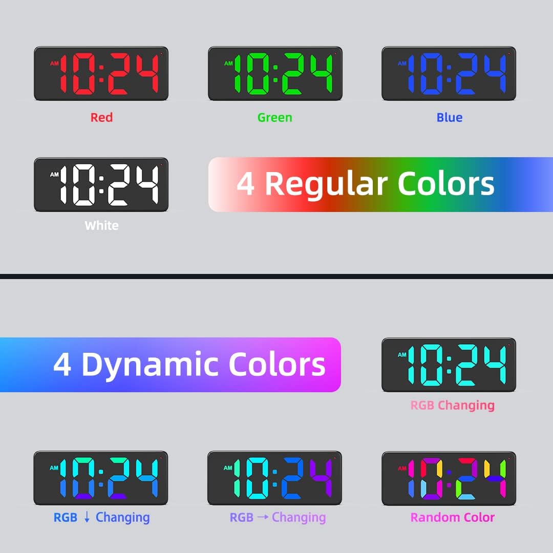 LED Digital Wall Clock with RGB Display, Auto-Dimming for Home For Living Room Office, Black