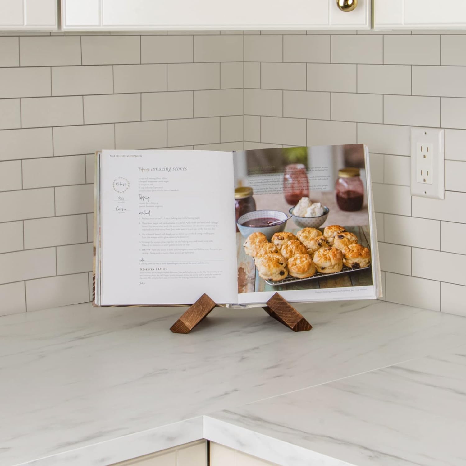 Cookbook Stand Wooden Book Holder for Kitchen Counter Decor - Brown