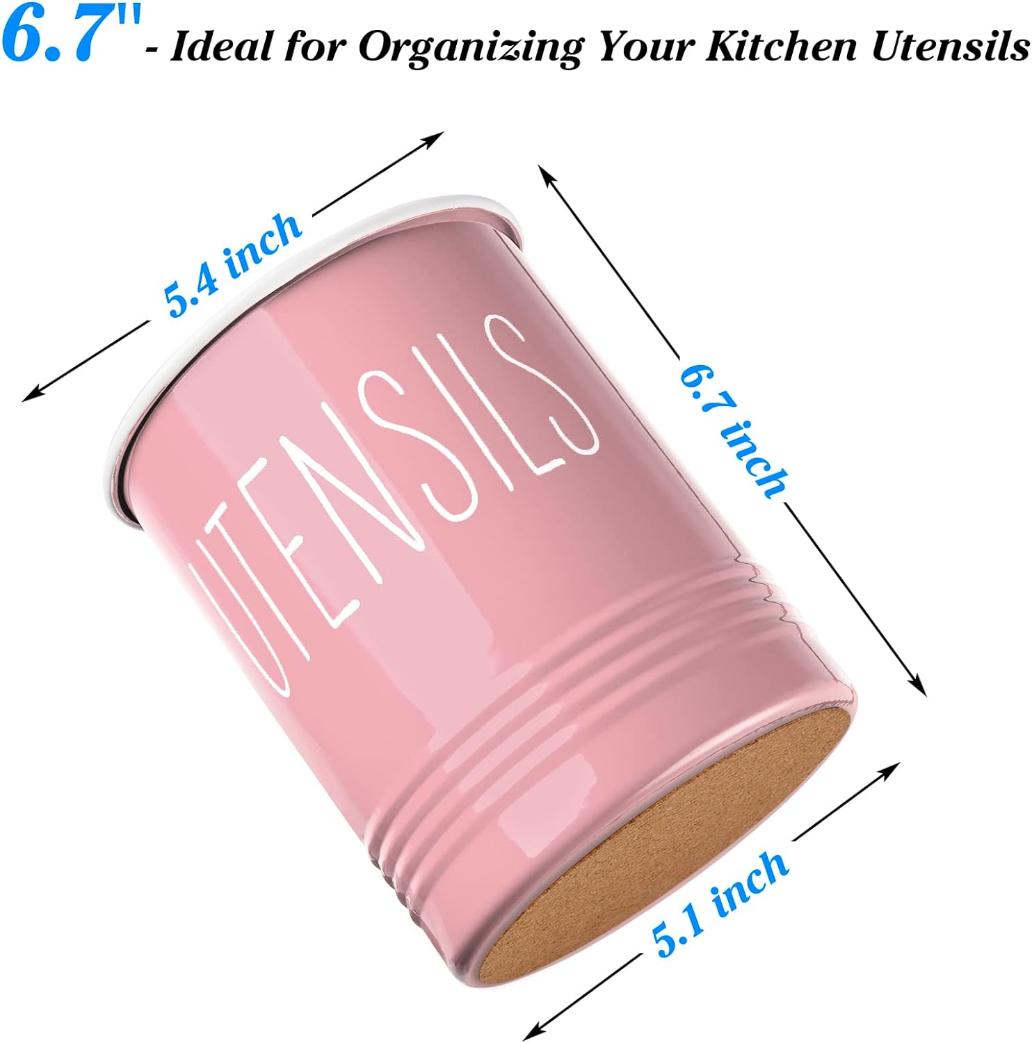 Cooking Utensil Kitchen Utensil Holder 6.7" for Kitchen Counter, Pink