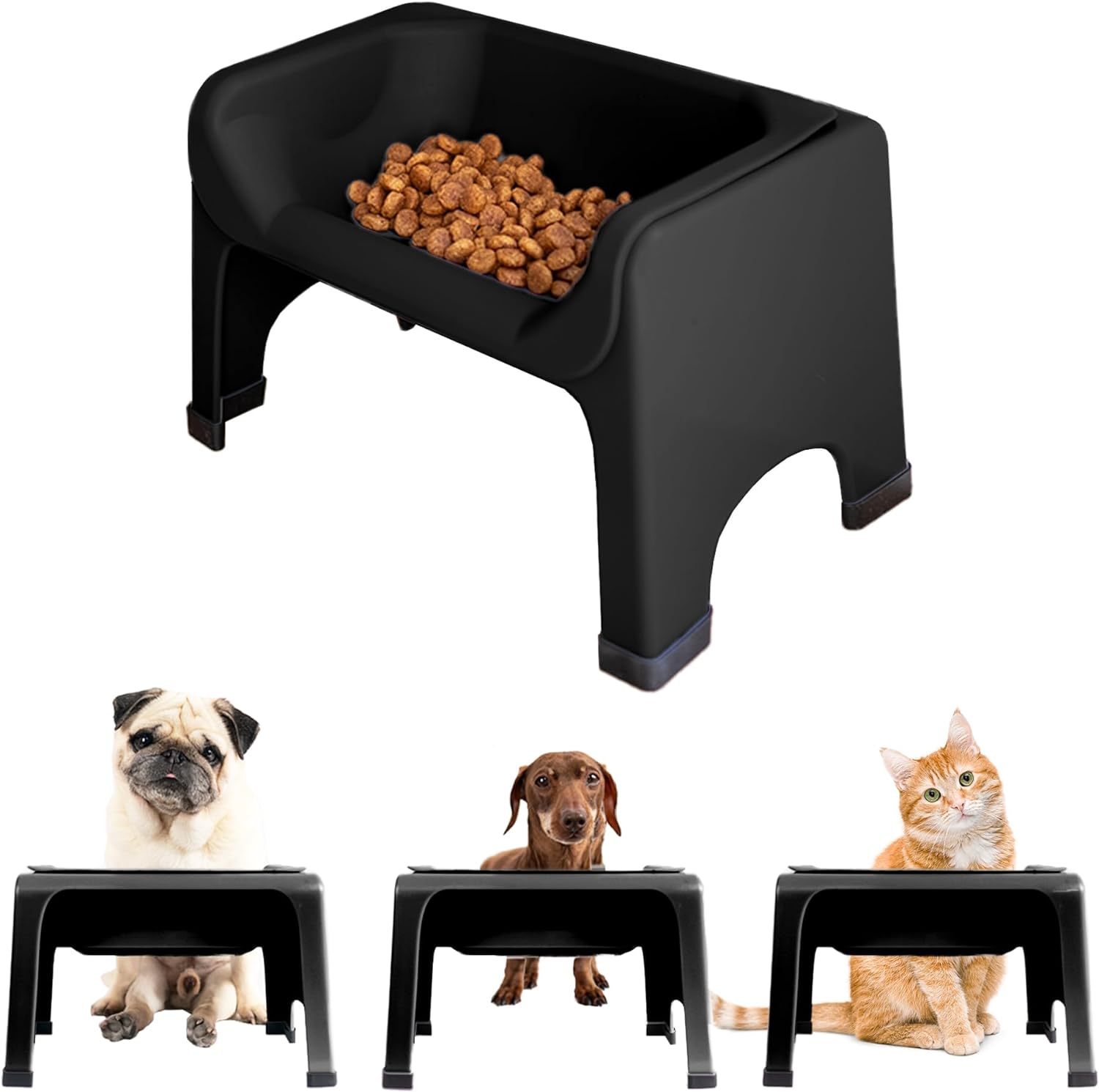 Elevated Dog Bowl for Food Stand 5" for Pets, Black